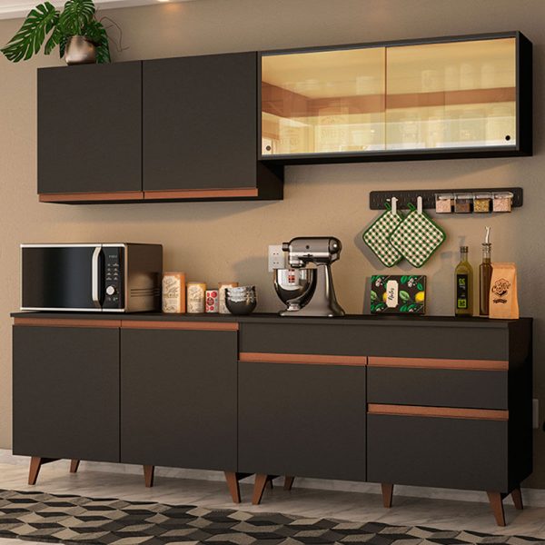 Armário de Cozinha Completa 240cm Preto Reims Madesa 01